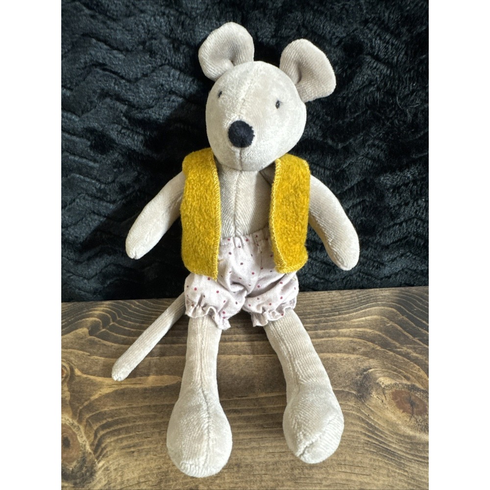 Moulin Roty Nini Mouse Plush La Grande Famille France Yellow Vest 9" Soft Toy